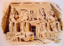 Abu Simbel, Nubia Egypt - Watercolor Painting by Richard Moore