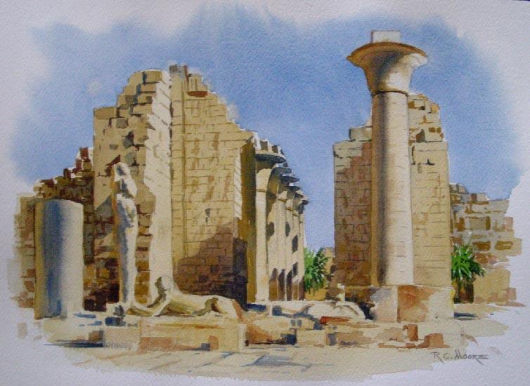 Watercolor Painting of Karnak Temple,  Egypt