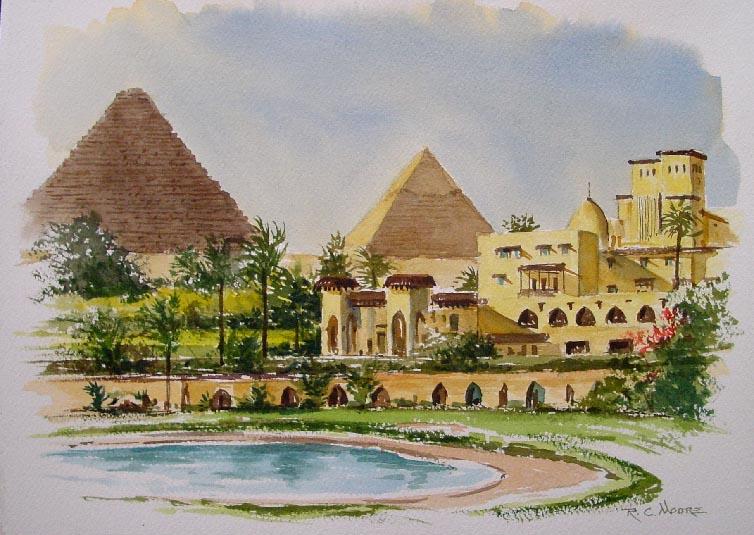 Watercolor Painting of the Pyamids of Giza