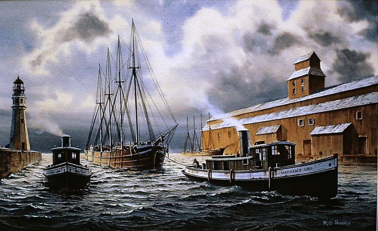 Maytham Line Tug Pulling a Schooner - Watercolor Richard Moore