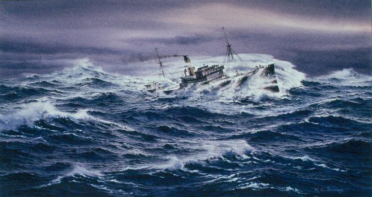 Watercolor of Nan Shan in a Typhoon - Artist Richard Moore