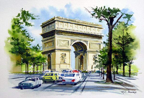 Arc De Triumph, Paris France - Watercolor Sketch Richarc Moore
