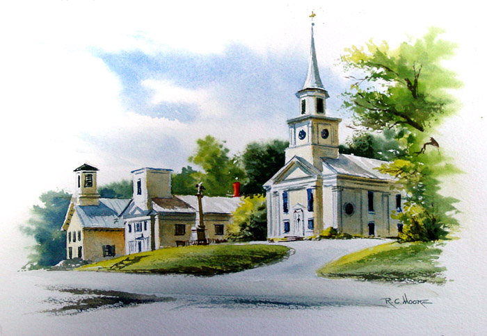 Methodist Church in Williamstown, Vermont - Watercolor Richard Moore