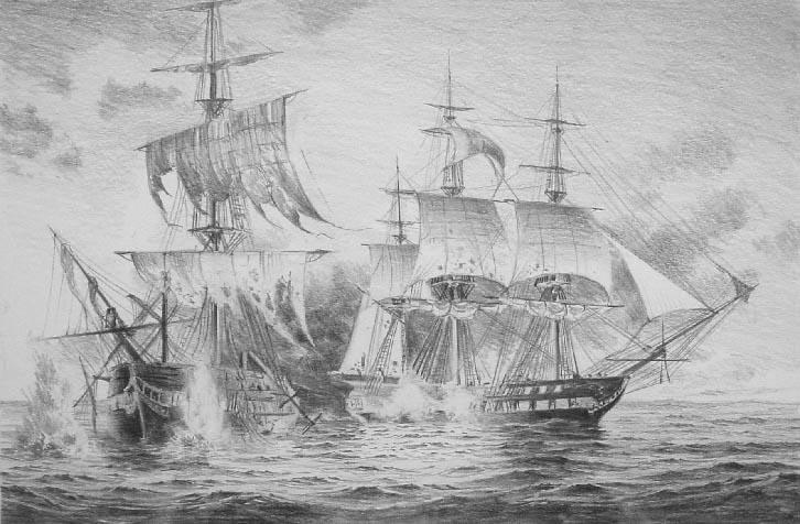 The USS Constitution and HMS Guerriere Pencil Sketch